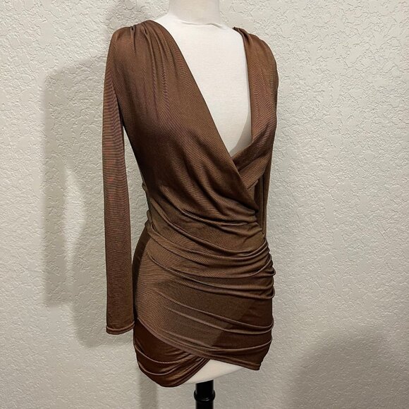 Boohoo Slinky Drape Front Sleeve Body Con Dress - Picture 1 of 7